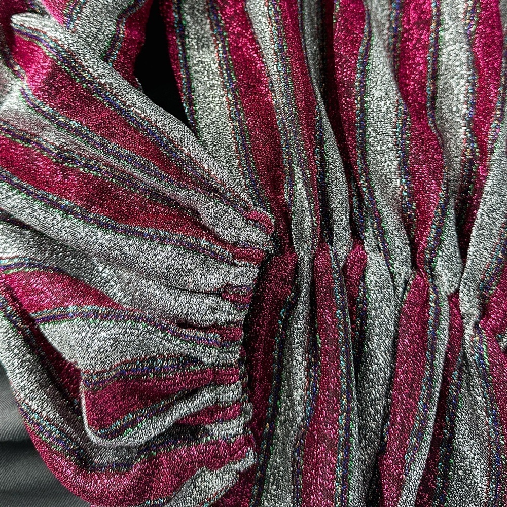 Vintage 70s Magenta Silver Stripe Glitter Sparkle Disco Party Maxi Dress small - Picture 2 of 6